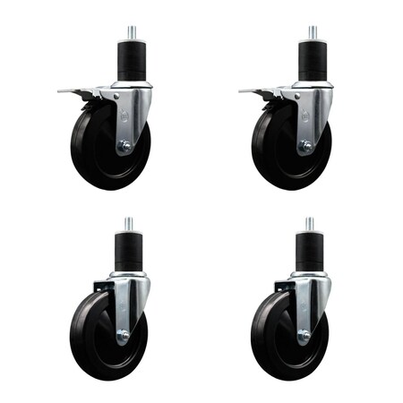 Service Caster 5'' Hard Rubber Swivel 1-3/4'' Expand Stem Caster Set 2 Total Lock Brakes, 4PK SCC-EXTTL20S514-HRS-2-S-2-134